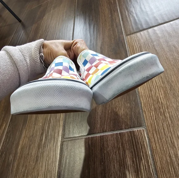 Vans Classic Slip-On Rainbow Checkerboard Sz 7 - Picture 6 of 8